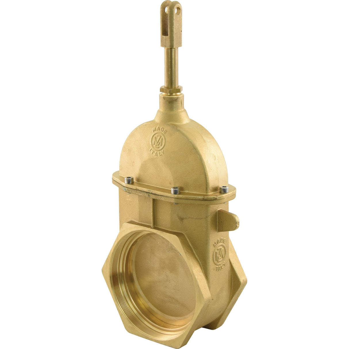 The Sparex Gate Valve - Double Threaded - Heavy Duty 6'' - S.59475, featuring a cylindrical stem and hexagonal base, is designed for controlling fluid flow in a pipe system.