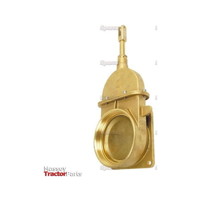 A Sparex Gate Valve - Flanged/Threaded 6'' (S.59476) with a lever handle is used for controlling fluid flow. The image has watermarks and "Massey TractorParts" text at the bottom left corner. This valve withstands high maximum pressure and operates efficiently across a wide temperature range.