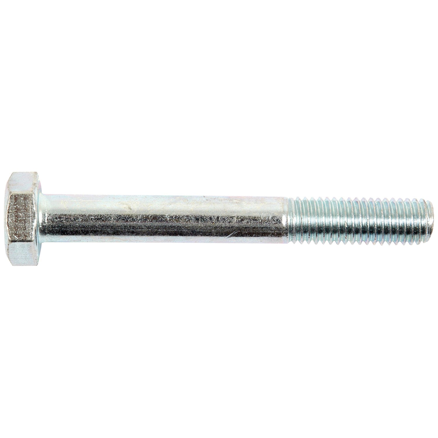 A metric hex bolt M10x80mm (DIN 931) with partial threading and a hexagonal head, typically used in construction or mechanical applications. This Sparex Part No.S.5771 grade 8.8 bolt is zinc-plated for additional corrosion resistance.