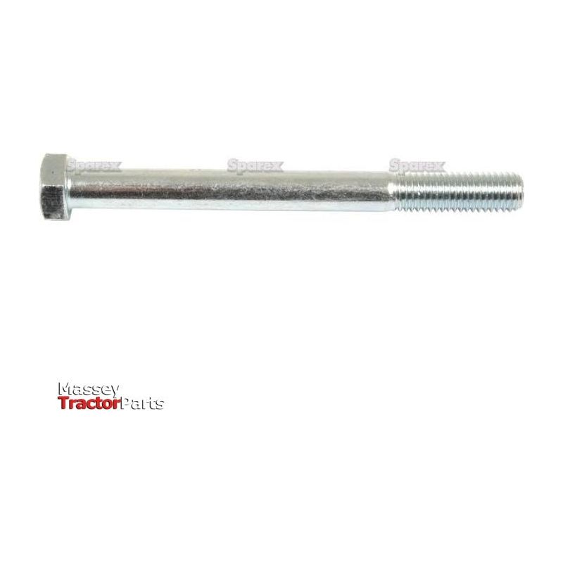 A zinc-plated, metallic hex bolt with partial threading is displayed against a white background. The text "Massey Tractor Parts" and "Sparex" are visible in the image, signifying its high quality as a grade 8.8 metric bolt. This specific product is listed as the Metric Bolt M12x140mm (DIN 931) under Sparex Part No.S.6958 from the Sparex brand.