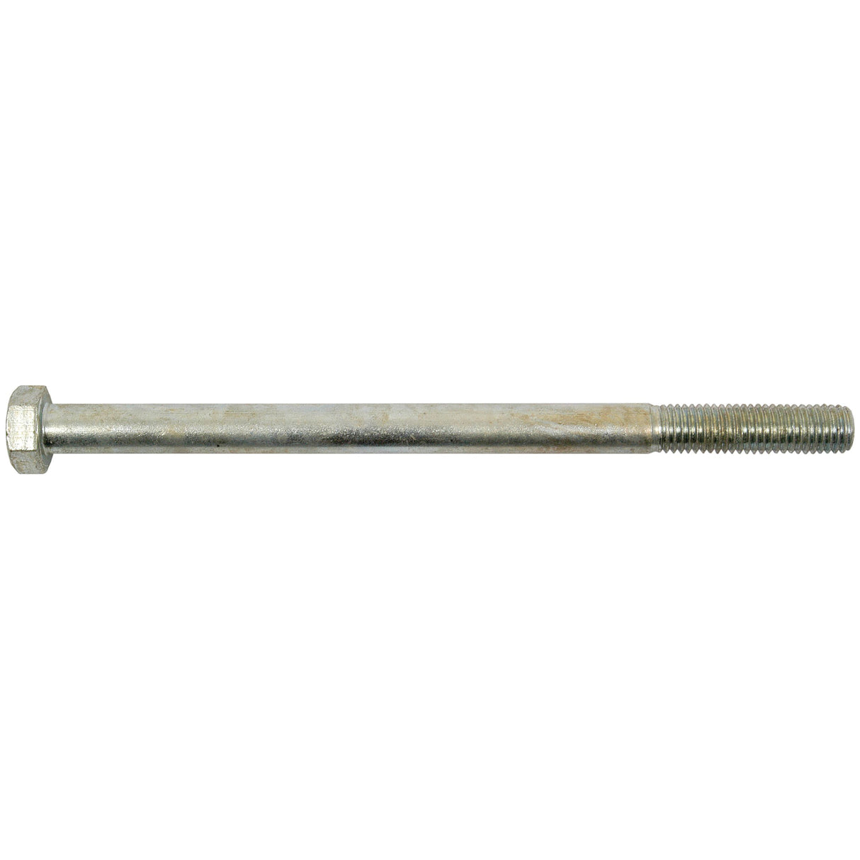 The Sparex Metric Bolt M14x220mm (DIN 931), with part number S.54785, is a long metal hex bolt featuring threading on one end and a hexagonal head on the other, compliant with DIN 931 standards.