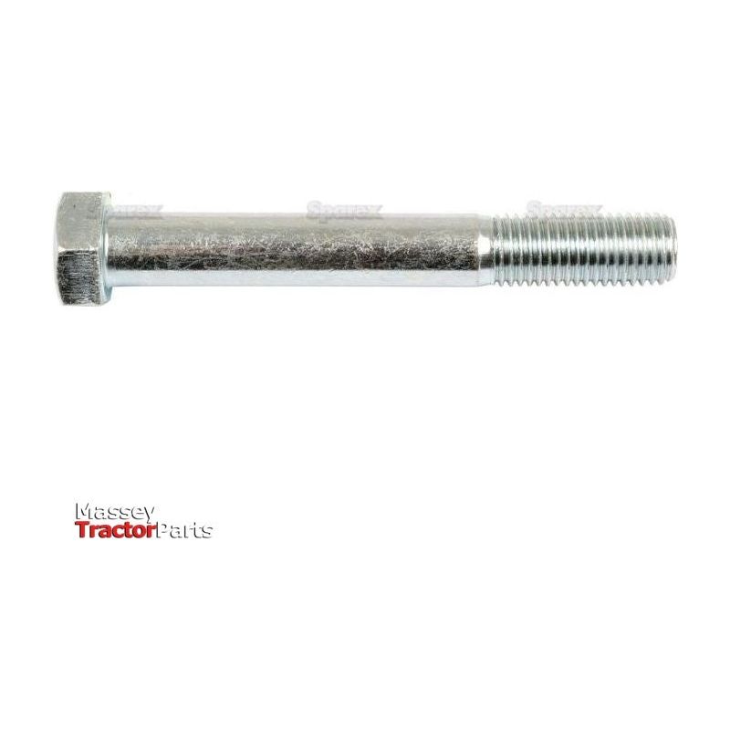 Image of a zinc-plated, metallic hexagonal bolt with threading on one end. The Metric Bolt M16x120mm (DIN 931) | Sparex Part No.S.6987 demonstrates its Grade 8.8 durability prominently. The "Massey Tractor Parts" text is visible in the bottom left corner, highlighting its association with the Sparex brand.