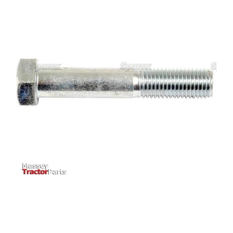 A close-up of a zinc-plated metallic hex bolt with a partially threaded shaft, identified as Sparex Part No.S.6985 weighing 0.17kg. The "Massey Tractor Parts" logo is in the bottom left corner.
