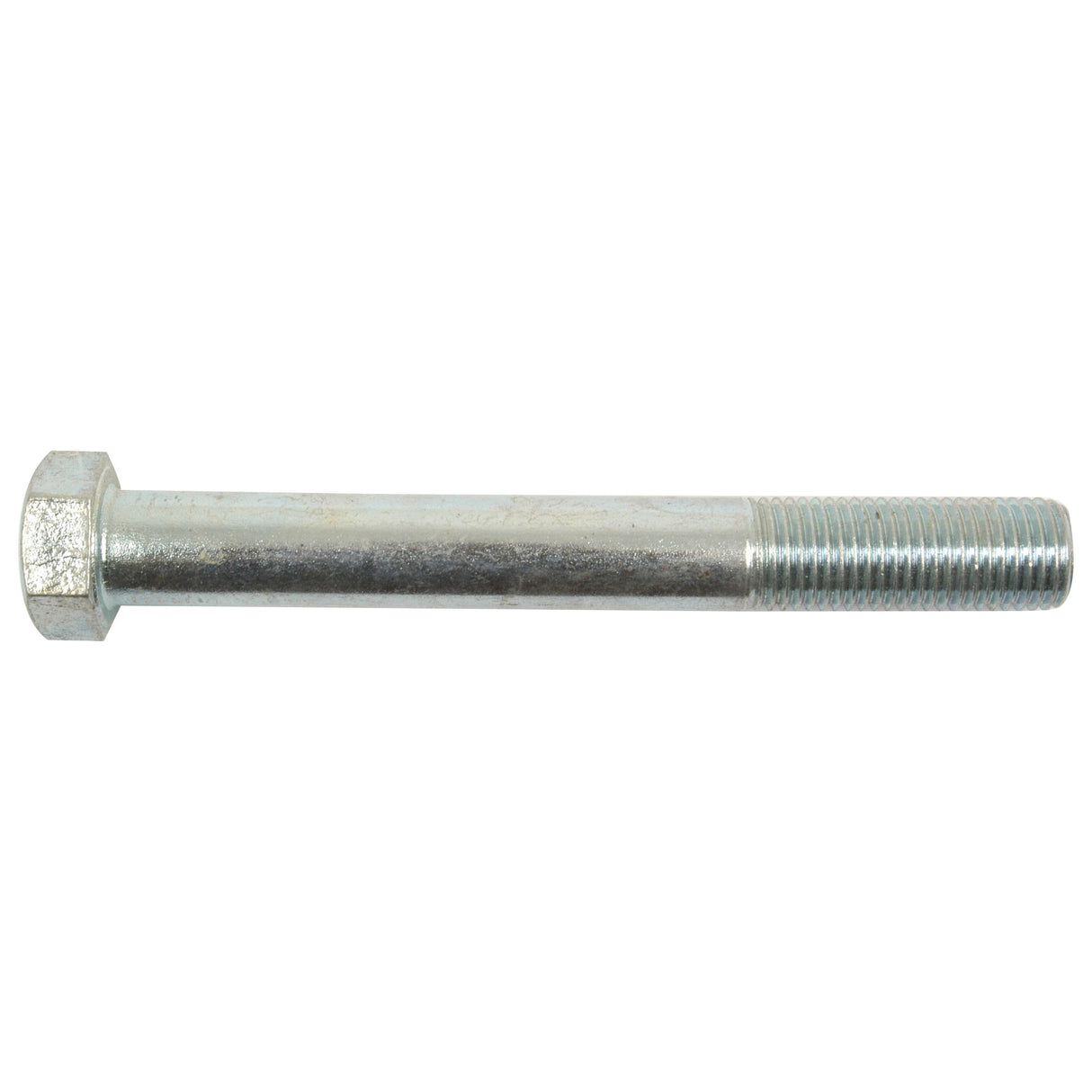 The Sparex Metric Bolt M22x180mm (DIN 931), Sparex Part No. S.53750, is a zinc-plated metallic hex bolt with partial threading and a hexagonal head, designed for securely fastening materials. Conforming to DIN 931 standards, this metric bolt ensures durability and reliability in various applications.