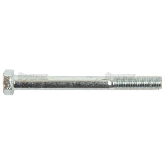 A close-up image of a metallic Metric Bolt M5x50mm (DIN 931) | Sparex Part No.S.53703, featuring a hexagonal head and a partially threaded shaft. This high-quality bolt adheres to DIN 931 standards and is offered by the trusted brand, Sparex.