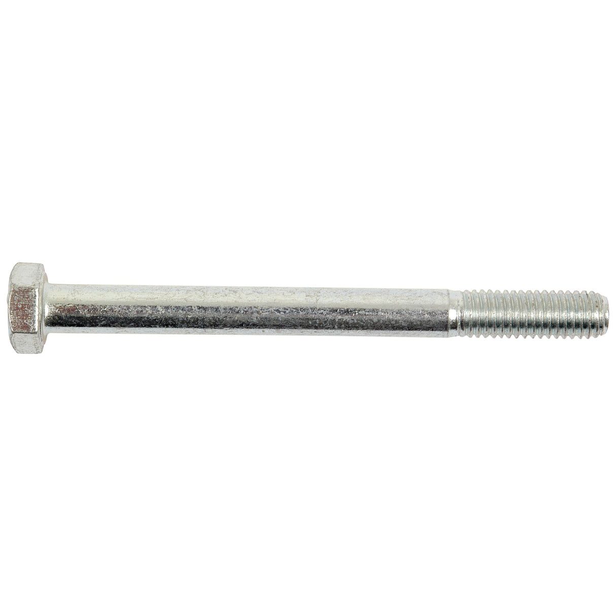 A detailed close-up image of the Metric Bolt M8x120mm (DIN 931) | Sparex Part No.S.6932 from the Sparex brand, showcasing its partially threaded shank and metallic silver color with a Zinc Plated finish for enhanced durability.