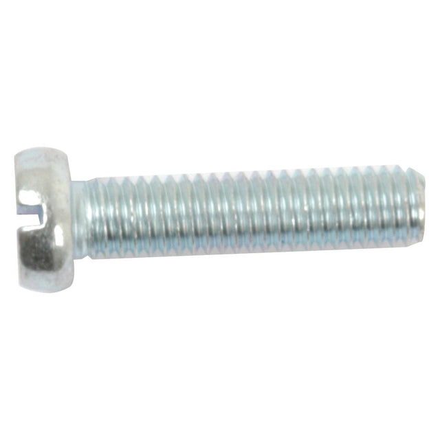 A close-up of a stainless steel screw with a slotted head and threaded shaft, specifically the Sparex Metric Cheese Head Machine Screw, M6x25mm (DIN 84), Part No. S.54093.