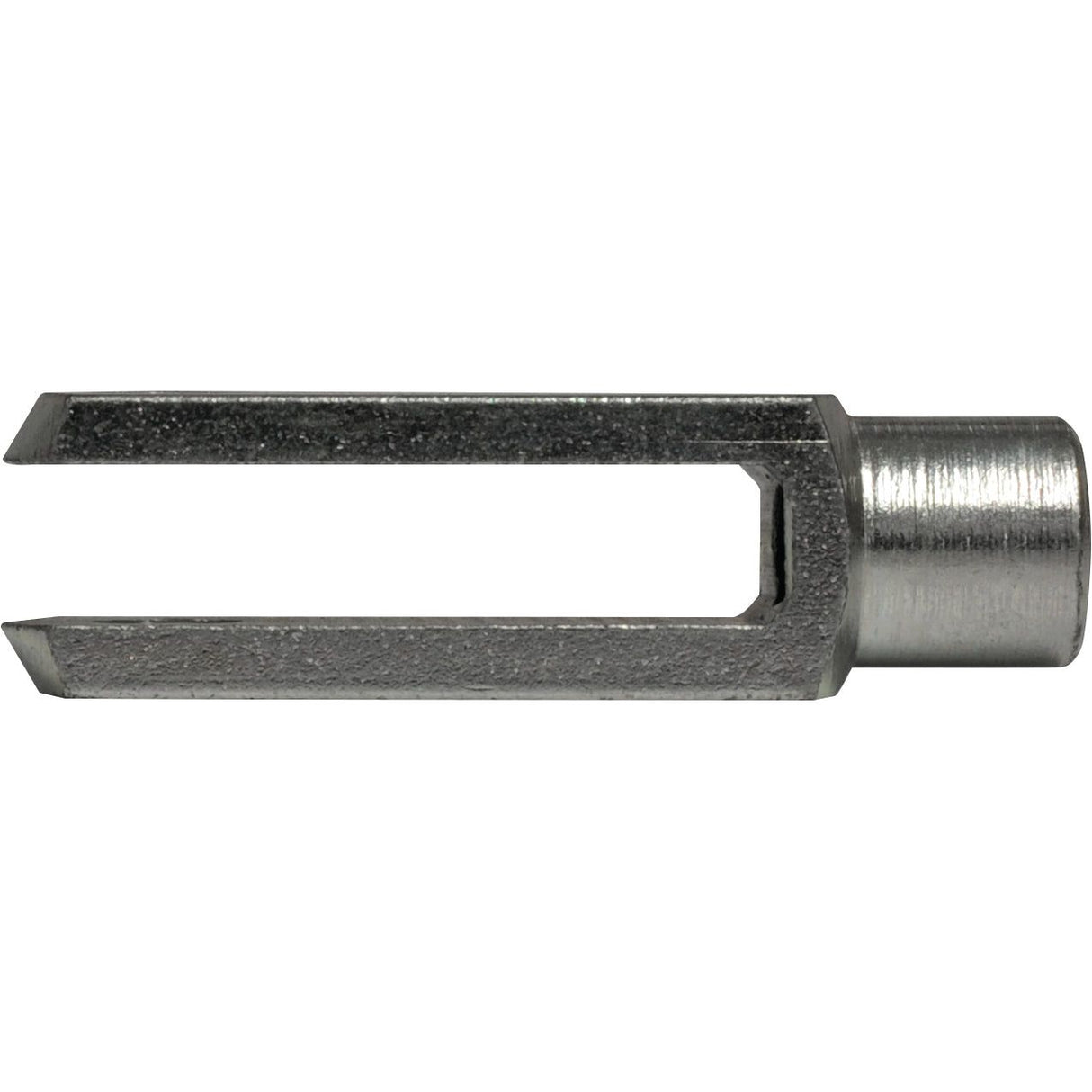 The Metric Clevis End M8 (DIN 71751) by Sparex, also known as Sparex Part No. S.51320, is a metal U-shaped tool featuring a cylindrical handle designed for mechanical or industrial applications and is commonly included among spare parts.