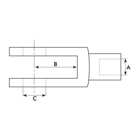 Technical drawing of the Metric Clevis End with Pin M4.0 (DIN 71751) | Sparex Part No.S.52306, showing dimensions labeled A, B, and C, where A is the width of the end, B is the length of the prongs, and C is the distance between the prongs. The clevis end conforms to M4.0 specifications and belongs to the Sparex brand.