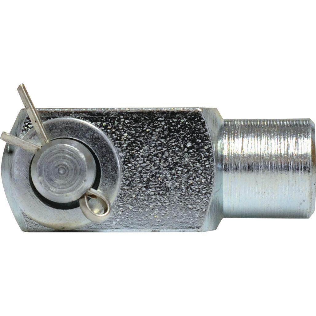 A Sparex Metric Clevis End with Pin M8.0 (Part No. S.51314), featuring a metallic valve, a textured body, and a cotter pin that conforms to DIN 71751 standards.