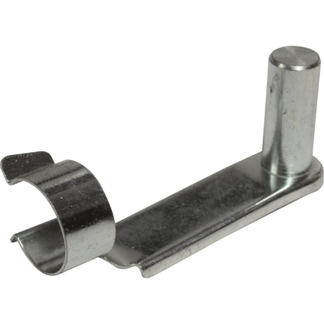 A Sparex Metric Clevis Pin & Clip M6.0 x 24mm (Part No. S.51339) metal bracket with a clevis pin and a curved clip attached to one end, featuring renowned Sparex durability.