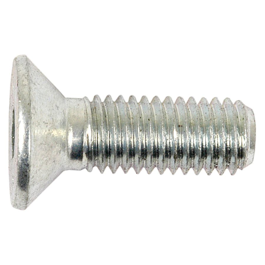 Close-up of a Sparex Metric Countersunk Hexagon Socket Screw, M10x30mm (DIN 7991) with threaded shaft and flat head on a white background, showcasing its high tensile strength.