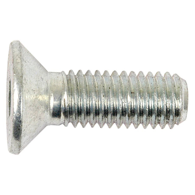 Close-up of a Sparex Metric Countersunk Hexagon Socket Screw, M10x30mm (DIN 7991) with threaded shaft and flat head on a white background, showcasing its high tensile strength.