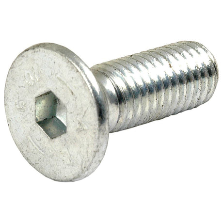 A close-up of the Sparex Metric Countersunk Hexagon Socket Screw, M10x30mm (DIN 7991), placed against a plain white background, highlights the precision and high tensile strength characteristic of metric screws.