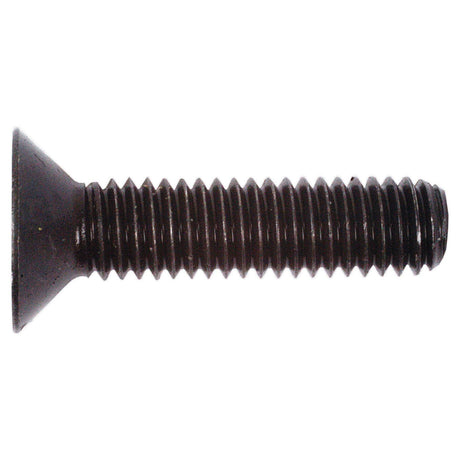 Close-up of a Sparex Metric Countersunk Hexagon Socket Screw, M10x50mm (DIN 7991), Sparex Part No. S.53958, featuring a fully threaded shaft in black finish.