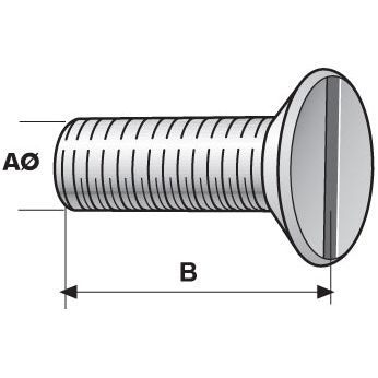 Illustration of a flat head slotted screw, labeled with dimensions A (diameter) and B (length), conforming to DIN 963 specifications. This Sparex Metric Countersunk Machine Screw (Part No. S.53974) is an M3x10mm size for precision applications.