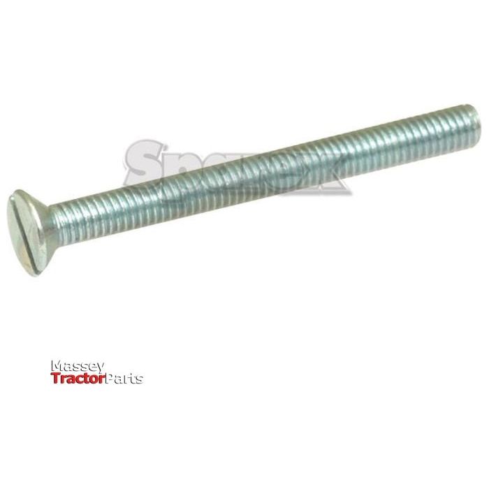 A slotted flat head screw with a long, threaded shank against a white background. The text "Massey Tractor Parts" is visible in the lower left corner. This Metric Countersunk Machine Screw, M5x25mm (DIN 963), crafted from high-quality stainless steel for durability, is branded by Sparex with the part number S.53987.