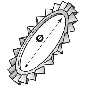 Illustration of an oval-shaped roller chain sprocket with pointed teeth, arrows indicating direction of movement, and a central hole for axle attachment. External details include metric measurements for precision and Sparex Metric External Shakeproof Washers, 6mm (Sparex Part No. S.5817) to ensure stability.
