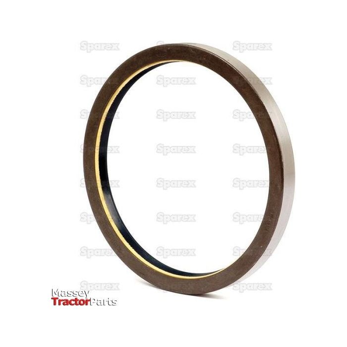 A close-up of a circular metal or rubber seal, likely a Metric Rotary Shaft Seal (165 x 190 x 17mm) with the Sparex Part No.S.41738, featuring faintly visible text "Massey Tractor Parts" and "Sparex" in the background.