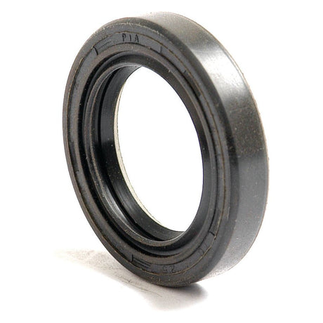 A close-up image of a Sparex Metric Rotary Shaft Seal, 25 x 38 x 7mm (Sparex Part No. S.50205), made of black rubber and metal, used in machinery to prevent leakage of lubricants. This double lip oil seal ensures efficiency and durability.