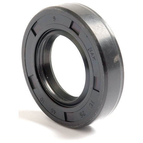 A close-up view of the black rubber Metric Rotary Shaft Seal, measuring 25 x 45 x 10mm and featuring manufacturing markings, specifically the Double Lip model by Sparex (Part No. S.50211).
