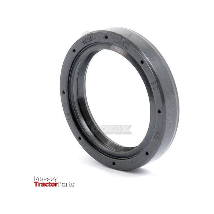 Image shows a black rubber oil seal with visible markings. The words "Massey Tractor Parts" appear in red and grey at the bottom left corner. This Sparex double lip, metric rotary shaft seal measures 30 x 40 x 7mm and is identified as Sparex Part No. S.50234.