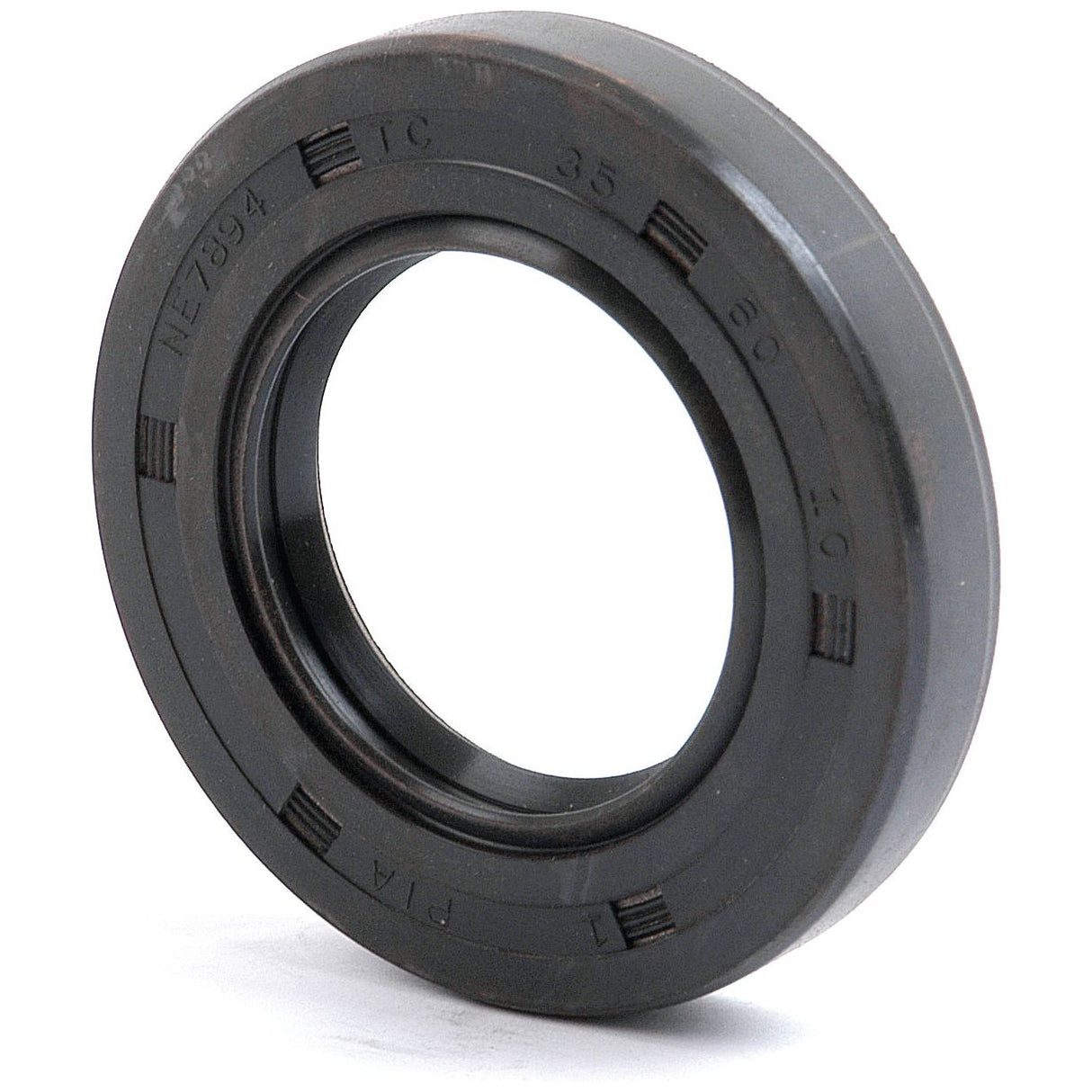 A black circular rubber oil seal, featuring a double lip, with dimensions and markings (35 x 60 x 10mm TC) inscribed on its surface, known as the Metric Rotary Shaft Seal | Sparex Part No. S.50284 by Sparex.