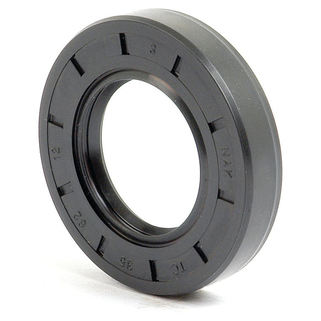 Close-up of a black rubber oil seal with a circular shape and parallel ridges on its outer edge, the Sparex Metric Rotary Shaft Seal (Part No. S.50288) measures 35 x 62 x 12mm, is compatible with Kubota 09500-56212 models, and features a double lip for enhanced sealing.