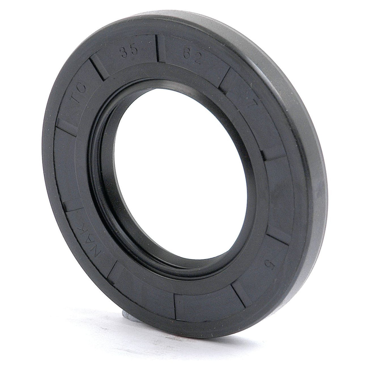 A Sparex Metric Rotary Shaft Seal, measuring 35 x 62 x 7mm and identified by part number S.50286, features a black rubber construction with double lips. The seal is circular with a central hole and indented sections around the outer ring, marked "TC 35 62 *7 NAK.