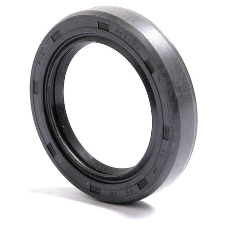 A close-up image of the Sparex Metric Rotary Shaft Seal, 38 x 55 x 10mm Double Lip (Part No. S.50304), in black rubber with visible ridges and markings around the edges.