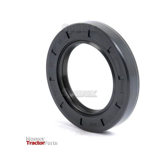 A circular black oil seal, a Double Lip Metric Rotary Shaft Seal by the brand "Sparex," features the model number S.50320 inscribed on it. On the bottom left corner, the text "Massey Tractor Parts" is visible.