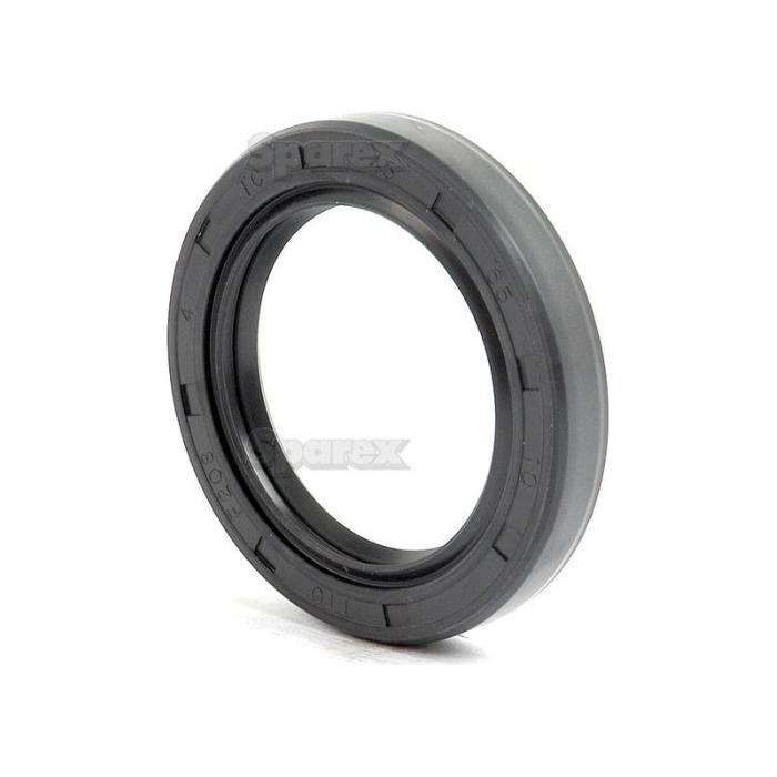 A black, circular rubber oil seal with ridges and markings on its outer surface, sized 40 x 62 x 12mm, is placed on a white background. This Sparex Metric Rotary Shaft Seal (Part No. S.50321) ensures a secure fit and reliable performance with its double lip design.