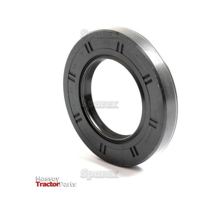 A black, circular rubber oil seal featuring visible grooves and the text "Sparex" on it. This Sparex Metric Rotary Shaft Seal, Part No. S.50324, is a double-lip model measuring 40 x 70 x 10mm. The background is white with the logo "Massey Tractor Parts" in the bottom left corner.