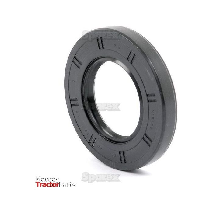 The Sparex Metric Rotary Shaft Seal, part number S.50328, is a black rubber oil seal with grooves and ridges, prominently featuring the "Sparex" logo. This high-quality seal measures 40 x 72 x 10mm and includes a double lip design for enhanced durability.