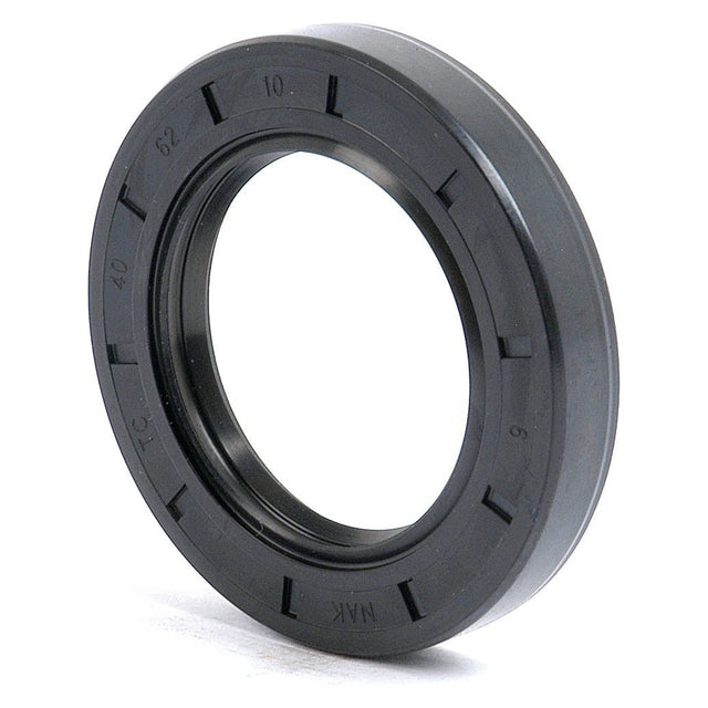The Sparex Metric Rotary Shaft Seal, 40 x 62 x 10mm Double Lip | Part No. S.50320, is a circular black rubber oil seal with visible dimensions and markings, designed for enhanced performance with its Double Lip construction.