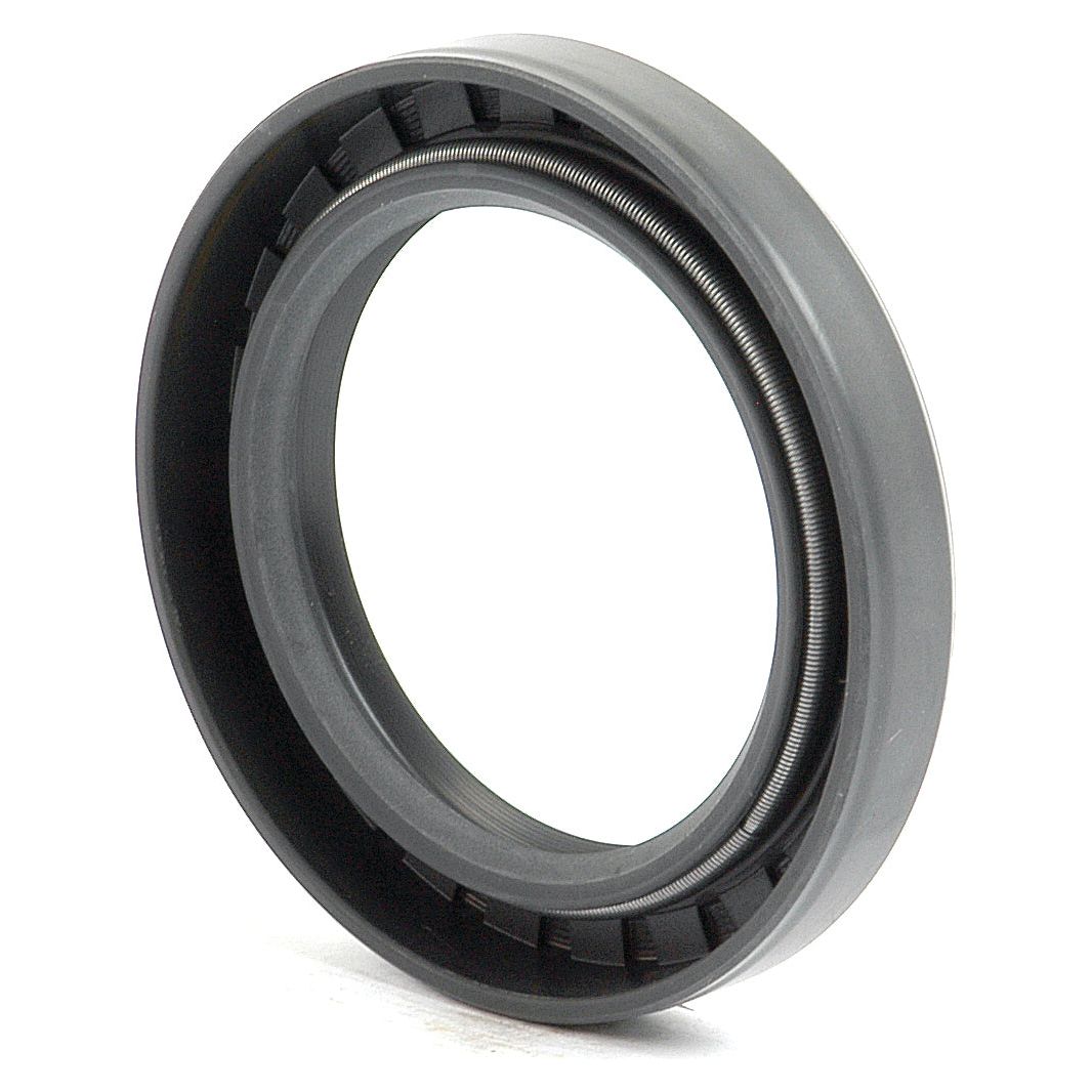 A close-up image of the Sparex Metric Rotary Shaft Seal, 40 x 62 x 12mm Double Lip (Part No. S.50321), reveals a black rubber oil seal with a metal spring inside. This seal, typically used in machinery to prevent fluid leakage, features a double lip design for enhanced performance.