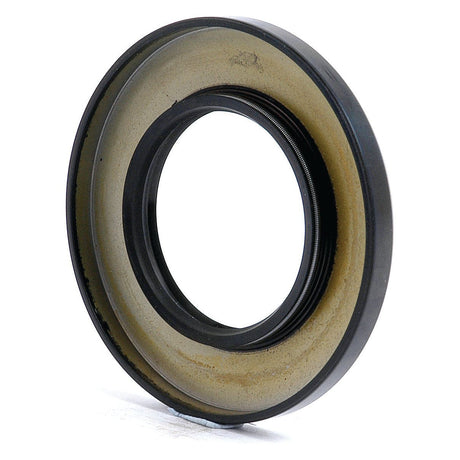 Close-up view of the Sparex Metric Rotary Shaft Seal (Part No. S.50327), a circular metal and rubber double lip mechanical seal with a central hole used in machinery to prevent leaks, measuring 40 x 72 x 7mm.