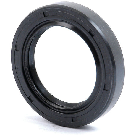 A close-up view of a black circular rubber seal with a ridged edge, identified as the Sparex Metric Rotary Shaft Seal, 42 x 62 x 10mm Double Lip (Part No.S.50335), placed upright on a flat surface.