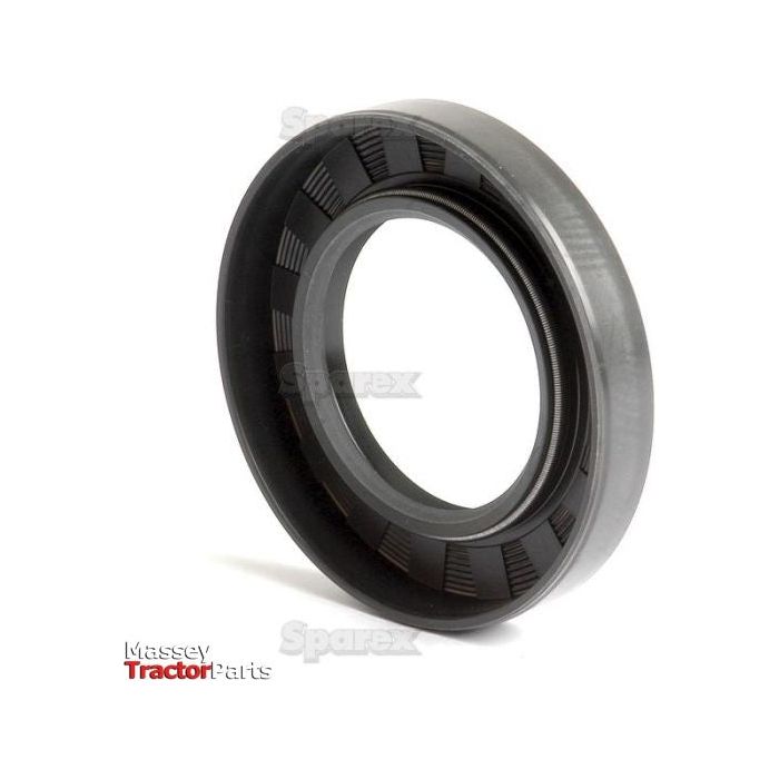 A circular black rubber oil seal with ridged edges, featuring the text "Massey Tractor Parts" and "Sparex" on the side. This Sparex Metric Rotary Shaft Seal (Part No.S.50358), measuring 45 x 75 x 12mm, boasts a double lip design for enhanced performance.