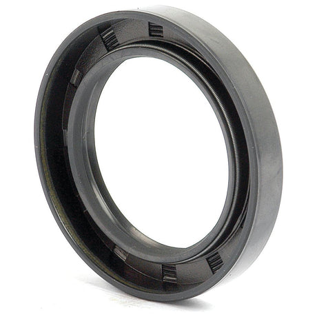 Sparex's Metric Rotary Shaft Seal, 45 x 65 x 10mm Double Lip (Part No. S.50351) features a circular design made from black rubber with a spring inside its inner lip, displayed on a white background.