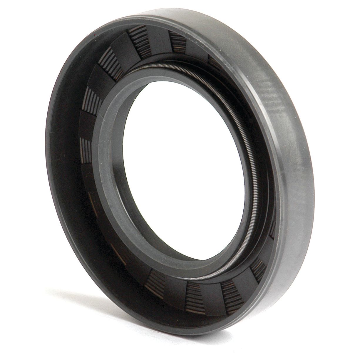 Close-up of a Sparex Metric Rotary Shaft Seal, featuring a circular mechanical design with an outer rubber coating and inner metal ring, used in machinery to prevent fluid leakage. This 45 x 75 x 12mm seal, Sparex Part No.S.50358, boasts a Double Lip for enhanced performance.
