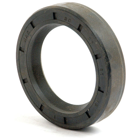 A circular black rubber seal with a hollow center and ridged edges, standing upright on a white surface, reminiscent of the 48 x 80 x 13mm Single Lip Metric Rotary Shaft Seal by Sparex (Part No. S.50370).