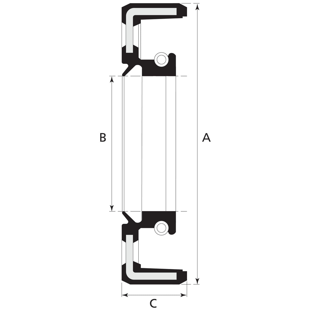 A technical drawing depicting the side cross-section of a Sparex Metric Rotary Shaft Seal, 50 x 62 x 5mm (Sparex Part No. S.7760) with three labeled dimensions: A (vertical), B (inner segment), and C (horizontal).