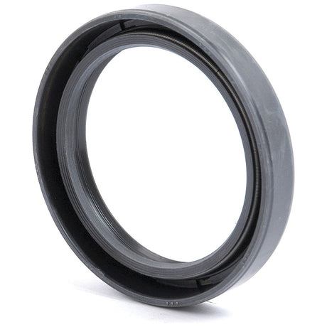 Close-up image of a Sparex Metric Rotary Shaft Seal, 50 x 65 x 10mm Double Lip (Sparex Part No.S.50373) in black with a metallic spring along the inner edge, typically used for sealing applications in machinery.