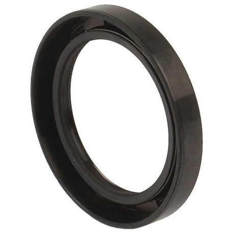 Close-up of a black Metric Rotary Shaft Seal, 50 x 68 x 10mm Double Lip | Sparex Part No.S.50374, used in machinery and positioned against a white background.