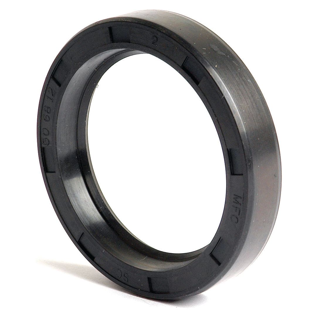 A black Sparex Metric Rotary Shaft Seal (Part No. S.50375), measured at 50 x 68 x 12mm with engraved text and numbers on its outer edge, shown standing upright on a white background.