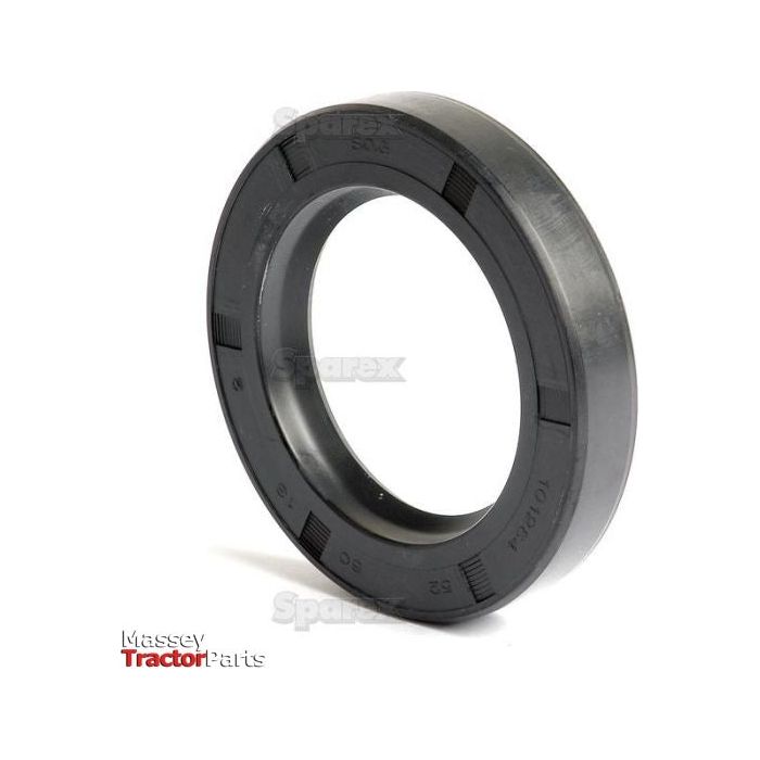 This circular, black rubber oil seal from Sparex features a single lip design. The Massey Tractor Parts logo is in the bottom left corner. This metric rotary shaft seal is designated as Sparex Part No.S.50398 and measures 52 x 80 x 13mm.