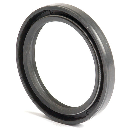 A black circular mechanical seal ring, standing upright on a white background, is showcased. This Sparex Part No.S.50391 Metric Rotary Shaft Seal, 52 x 68 x 8mm, features a Double Lip design for enhanced sealing performance.