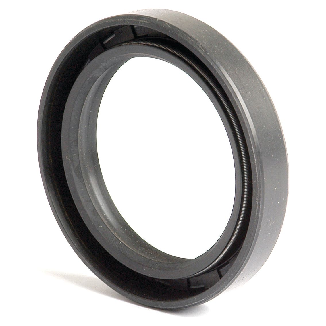 A Sparex black metal Metric Rotary Shaft Seal, 52 x 72 x 12mm Double Lip, isolated on a white background.