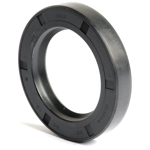 A black rubber Metric Rotary Shaft Seal from Sparex, measuring 52 x 80 x 13mm with numerical markings on its surface, placed upright against a white background.